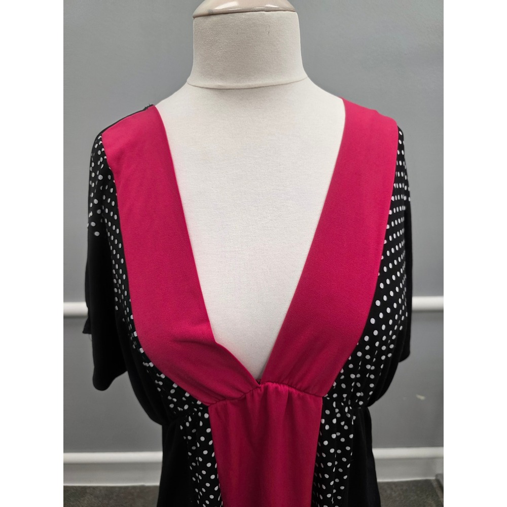 Torrid Womens Pink Black Polka Dot Empire Waist Dolman Sleeve Tunic Top Size 1 - Picture 2 of 9